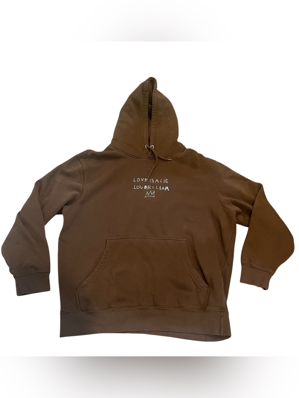 Jean Michel Basquiat Ripple Mens Brown Embroidered Love Is A Lie Hoodie- Large